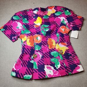 NWT Montella Vibrant Twill Top Shirt Cotton Pleat Hem Size 4 Vintage Deadstock